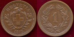 World Coins - SWITZERLAND 1872-B  1 RAPPEN