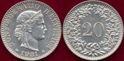 World Coins - SWITZERLAND 1931-B  20 RAPPEN  BU