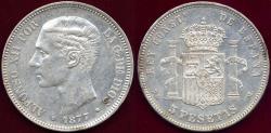 World Coins - SPAIN 1877 5 PESETAS  AU ....ALPHONSO XII