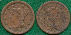 Us Coins - 1851 LARGE CENT  VF30