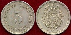 World Coins - GERMANY 1875-F.... 5 PFENNIG  XF