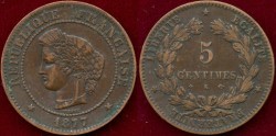 World Coins - FRANCE 1877-K.... 5  Centimes