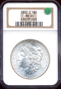US Coins - 1882-S MORGAN DOLLAR  NGC  MS65... WHITE