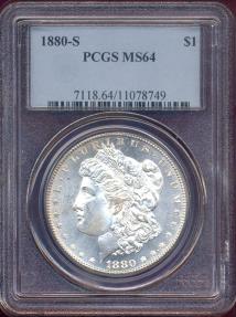 US Coins - 1880-S MORGAN DOLLAR  PCGS MS64  ....   WHITE