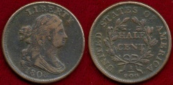 Us Coins - 1808  HALF CENT  XF45