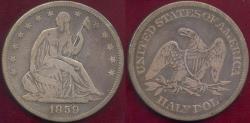 Us Coins - 1859 SEATED HALF DOLLAR..  near FINE