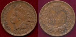 Us Coins - 1904 INDIAN CENT  XF