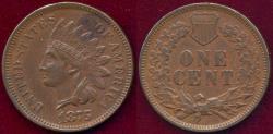 Us Coins - 1875 INDIAN CENT  AU58... Very Well Struck