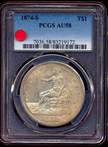 US Coins - 1874-S TRADE DOLLAR   PCGS AU58 .... PL  Mirror like surfaces