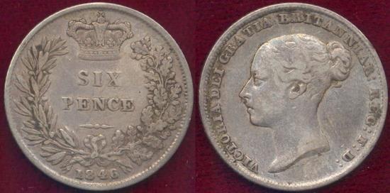 World Coins - GREAT BRITAIN 1846  6 PENCE   VF.... VICTORIA  young head