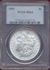 US Coins - 1902 MORGAN DOLLAR PCGS MS64.... WHITE