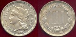 Us Coins - 1871 NICKEL THREE CENT MS63