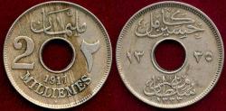 World Coins - EGYPT 1917-H  2 Milliemes XF