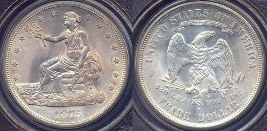 US Coins - 1875-S TRADE DOLLAR  PCGS MS64 .. PQ with SHARP STRIKE