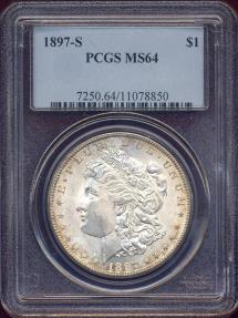 US Coins - 1897-S MORGAN DOLLAR  PCGS MS64  .....  PRETTY COIN