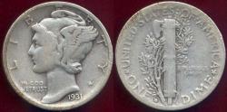Us Coins - 1931-D MERCURY DIME VG+