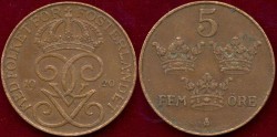 World Coins - SWEDEN 1920 .... 5 ORE