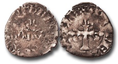 World Coins - SF10 - Anglo-Gallic, Aquitaine, Bergerac, Henry of Grosmont,  Earl of Lancaster and Lord of Bergerac (1347-1361), Billon Double à la couronne, Ex Steve Ford Collection.