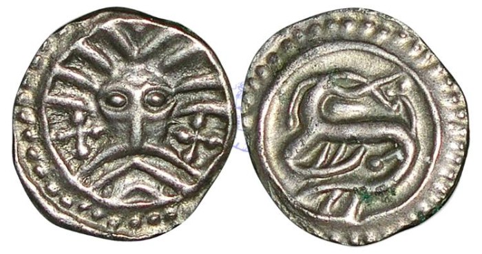 H4203 - ANGLO-SAXON, FRISIAN or DANISH, Woden Head type, Secondary Sceattas, (c.710-720 A.D.), Silver Sceatta, 1.11g., struck in Northern Frisia or Ribe Denmark)
