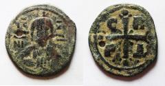 Ancient Coins - Facing bust of Christ holding the book of Gospels: Byzantine Empire, Anonymous. AE FOLLIS
