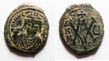 Ancient Coins - Byzantine. Maurice Tiberius AE HALF FOLLIS
