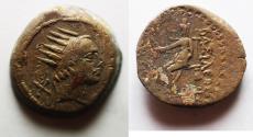 Ancient Coins - RARE THIS NICE: Seleukid Kings. Antiochos IV Epiphanes (175-164 BC). AE dichalkon (20mm, 7.90g), Seleukeia on the Tigris mint. Struck c. 173/2 BC or later.