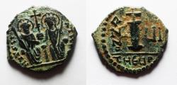 Ancient Coins - BYZANTINE. Justin II with Sophia, 565 - 578 AD, AE DECANUMMIUM