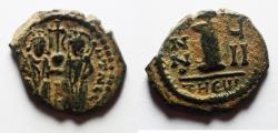 Ancient Coins - BYZANTINE. Justin II with Sophia, 565 - 578 AD, AE DECANUMMIUM