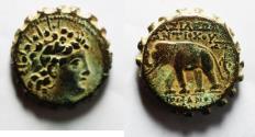Ancient Coins - Seleukid Kings, Antiochos VI (144-141 BC). Æ 21 Serrate