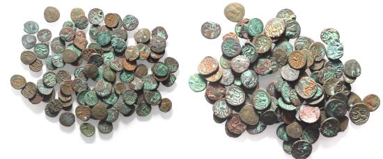 Ancient Coins - LOT OF 100 AS FOUND: Arabia Felix. Himyarite Kingdom. 100 - 300 A.D. Rare copper Bucranium coins.