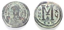 Ancient Coins - BYZANTINE. Justinian I (AD 527-565). AE follis .
