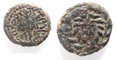 Ancient Coins - AS FOUND: 	BE-HEADER OF JOHN THE BAPTIST: Judaea. Herodian dynasty. Herod Antipas (4 BC-AD 39). AE FULL DENOMINATION