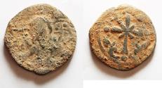 Ancient Coins - Facing bust of Christ holding the book of Gospels: Byzantine Empire, Anonymous. AE Follis