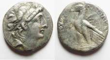Ancient Coins - GREEK. Seleukid kings. Antiochos VIII Grypos (121/0-96 BC). AR tetradrachm (27mm, 12.57g) Ascalon mint. Struck in SE 197 (116/15 BC).