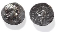 Ancient Coins - Seleukid Kings. Antiochos IV Epiphanes (175-164 BC). AR drachm (16mm, 3.88g). AΞP Mint in Media or Hyrcania.