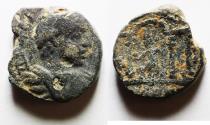 Ancient Coins - Samaria. Caesarea Maritima under Elagabalus (AD 218-222). AE 18