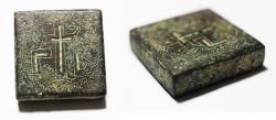 Ancient Coins - ANCIENT BYZANTINE BRONZE WEIGHT OF 2 UNCIA. 6TH - 8TH A.D . INLAID WITH SILVER