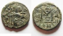 World Coins - ISLAMIC. Ummayad caliphate. Uncertain period (pre-reform). AH 41-77 / AD 661-697. Arab-Byzantine series. AE fals. DAMASCUS MINT