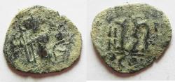 Ancient Coins - ARAB-BYZANTINE AE FALS. IMITATING CONSTANS II AE FOLLIS. AS FOUND