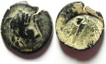 Ancient Coins - NABATAEAN KINGDOM , ARETA II OR III , OVER STRUCK ON A PTOLEMAIC AE COIN, PTOLEMY II