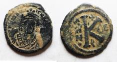 Ancient Coins - Maurice Tiberius AE HALF FOLLIS