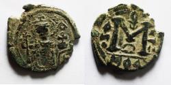 World Coins - ISLAMIC, Umayyad Caliphate (Arab–Byzantine coinage). Circa 680s-700/10. Æ fals