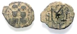 World Coins - Islamic. Time of the Rashidun (AH 15/16-23/4 / AD 637-643). AE fals (27mm, 5.06g), Arab-Byzantine series. Scythopolis (Baysan)