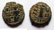 Ancient Coins - BYZANTINE. Justin II with Sophia, 565 - 578 AD, AE DECANUMMIUM