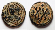 Ancient Coins - Maurice Tiberius AE HALF FOLLIS
