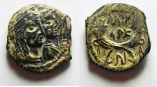Ancient Coins - NICE QUALITY: NABATAEA. Aretas IV, with Shaqilat. 9 BC- AD 40. AE 20