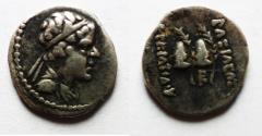 Ancient Coins - Baktria Graeco-Bactrian Kings Eukratides I Megas 170-145 B.C. AR OBOL