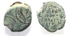 Ancient Coins - JUDAEA. NICE HASMONEAN AE PRUTAH. HEBREW INSCRIPTION