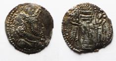 Ancient Coins - Sasanian Empire. Shapur II (AD 309-379). AR obol (13mm, 0.28g). Uncertain mint.