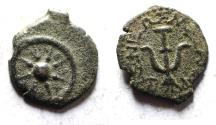 Ancient Coins - Judaea, Alexander Jannaeus, 103-76 BC, AE Prutot (Biblical Widow's Mites).